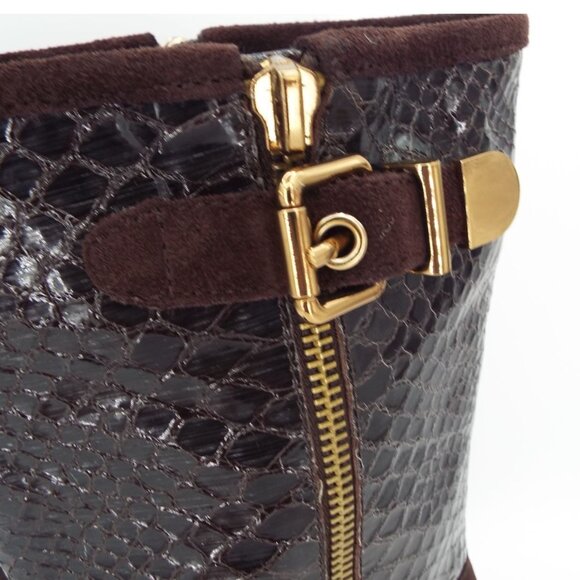 Vince Camuto Verona Dark Roast Shiny Snake Witty 2 Leather Buckle Moto Boots - Picture 7 of 16